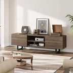 Mobile TV in stile industriale con due cassetti, adatto per TV da 80 pollici, mobile multimediale in legno per salotti