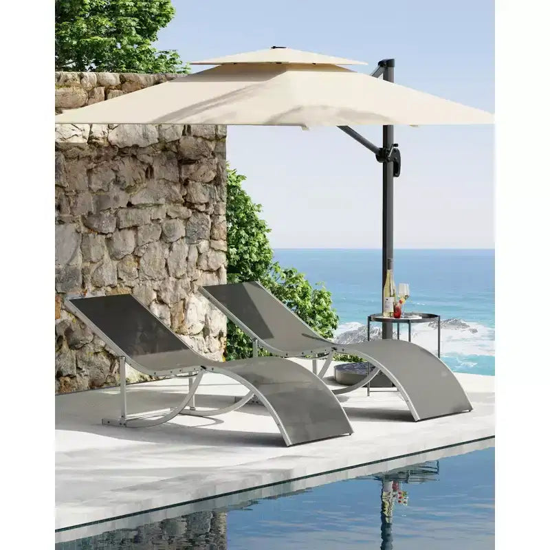 COZONY Set di 2 Sedie a Sdraio per Esterni, Poltrone Reclinabili Resistenti alle Intemperie con Tessuto Textilene a Rete per Piscina Giardino e Cortile