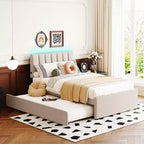 GDFStudio Walton Letto Imbottito a Piattaforma in Pile Teddy con Rotelle Estraibili e Luci a LED, Misura Matrimoniale