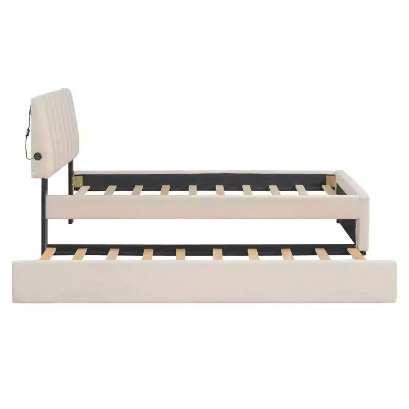 GDFStudio Walton Letto Imbottito a Piattaforma in Pile Teddy con Rotelle Estraibili e Luci a LED, Misura Matrimoniale