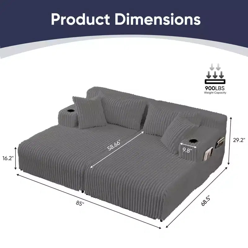 Mjkone 85 Divani Reclinabili Mobili a Doppia Chaise Longue, Divanetto con Portabicchieri, Tasche Laterali, 2 Poltrone Letto Singole Oversize