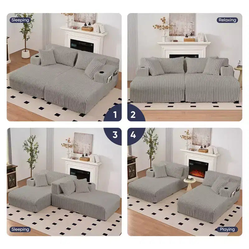 Mjkone 85 Divani Reclinabili Mobili a Doppia Chaise Longue, Divanetto con Portabicchieri, Tasche Laterali, 2 Poltrone Letto Singole Oversize