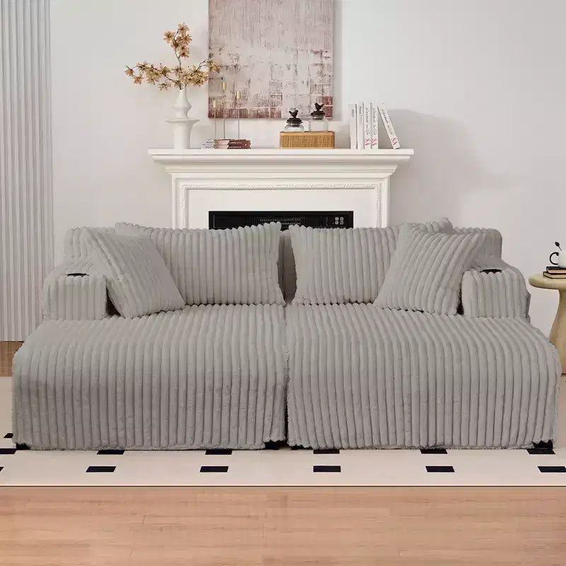 Mjkone 85 Divani Reclinabili Mobili a Doppia Chaise Longue, Divanetto con Portabicchieri, Tasche Laterali, 2 Poltrone Letto Singole Oversize