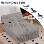 Mjkone 85 Divani Reclinabili Mobili a Doppia Chaise Longue, Divanetto con Portabicchieri, Tasche Laterali, 2 Poltrone Letto Singole Oversize