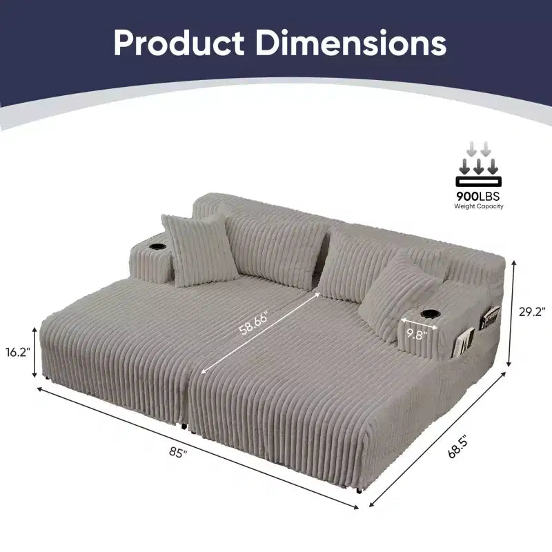 Mjkone 85 Divani Reclinabili Mobili a Doppia Chaise Longue, Divanetto con Portabicchieri, Tasche Laterali, 2 Poltrone Letto Singole Oversize