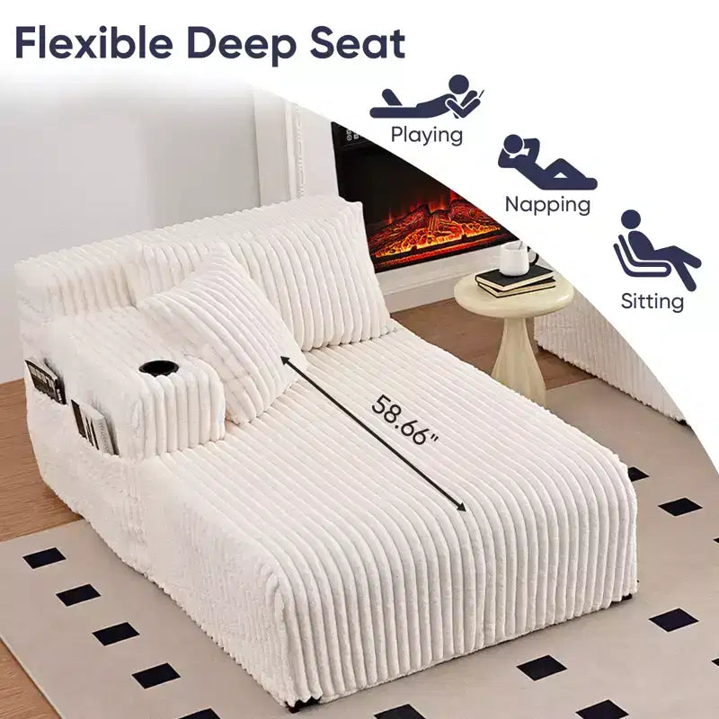 Mjkone 85 Divani Reclinabili Mobili a Doppia Chaise Longue, Divanetto con Portabicchieri, Tasche Laterali, 2 Poltrone Letto Singole Oversize