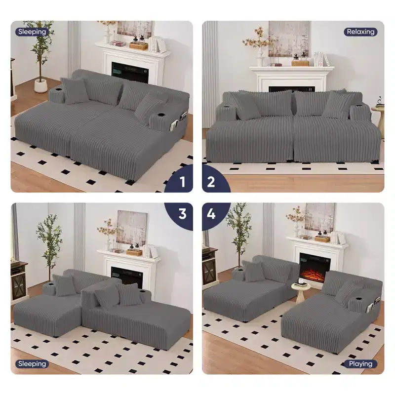 Mjkone 85 Divani Reclinabili Mobili a Doppia Chaise Longue, Divanetto con Portabicchieri, Tasche Laterali, 2 Poltrone Letto Singole Oversize