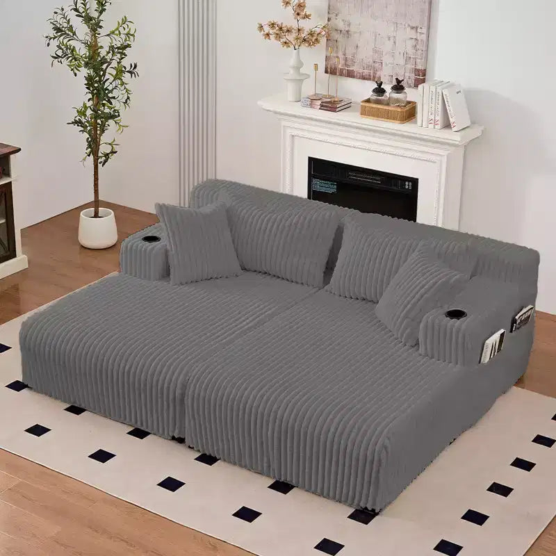 Mjkone 85 Divani Reclinabili Mobili a Doppia Chaise Longue, Divanetto con Portabicchieri, Tasche Laterali, 2 Poltrone Letto Singole Oversize