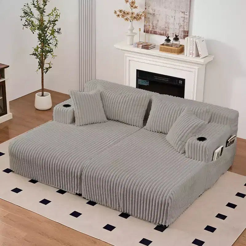 Mjkone 85 Divani Reclinabili Mobili a Doppia Chaise Longue, Divanetto con Portabicchieri, Tasche Laterali, 2 Poltrone Letto Singole Oversize