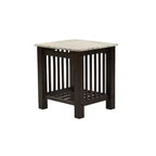 Royal Hampton 21 Inch Side End Table, White Faux Marble, Bottom Shelf, Black Wood