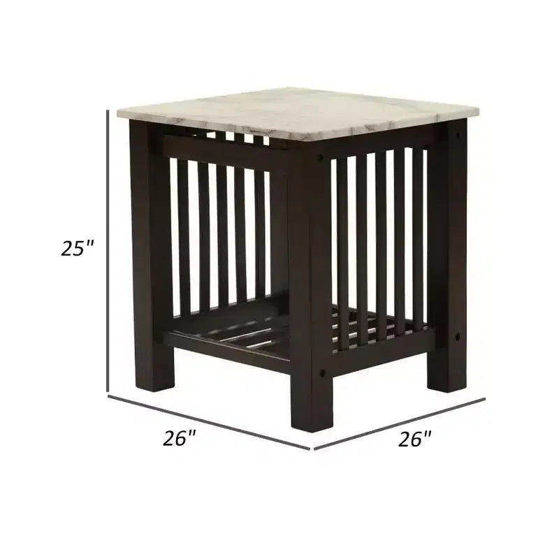 Tavolino/Comodino Royal Hampton 21 pollici, Finto Marmo Bianco, Ripiano Inferiore, Legno Nero