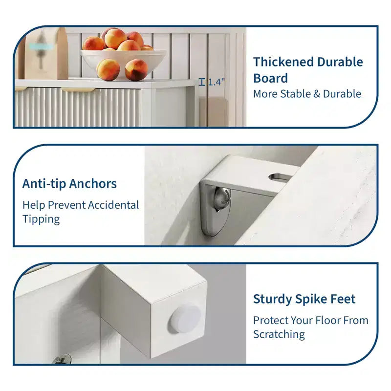 COZONY 55 Mobile Credenza Moderno con Ante Scanalate e Ripiani Regolabili, Credenza a 4 Ante in Legno per Sala da Pranzo, Cucina e Soggiorno