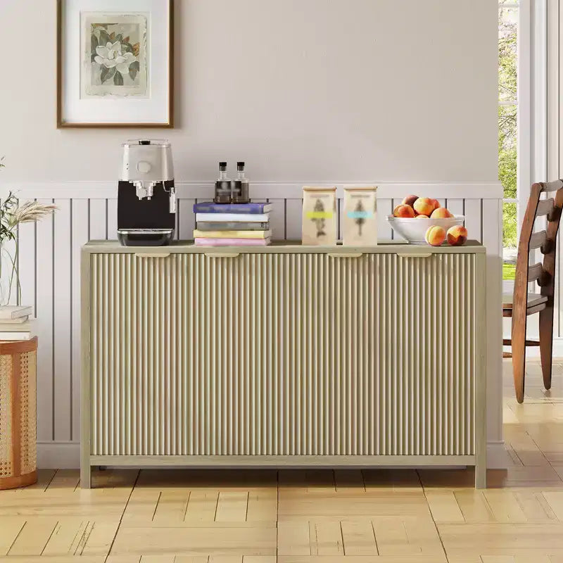 COZONY 55 Mobile Credenza Moderno con Ante Scanalate e Ripiani Regolabili, Credenza a 4 Ante in Legno per Sala da Pranzo, Cucina e Soggiorno