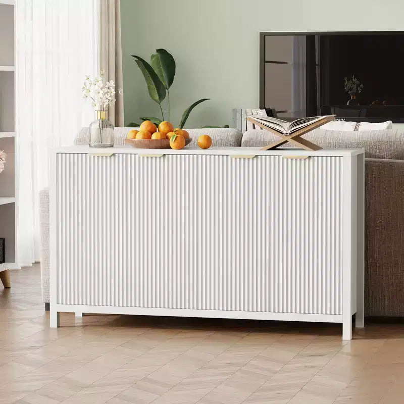 COZONY 55 Mobile Credenza Moderno con Ante Scanalate e Ripiani Regolabili, Credenza a 4 Ante in Legno per Sala da Pranzo, Cucina e Soggiorno