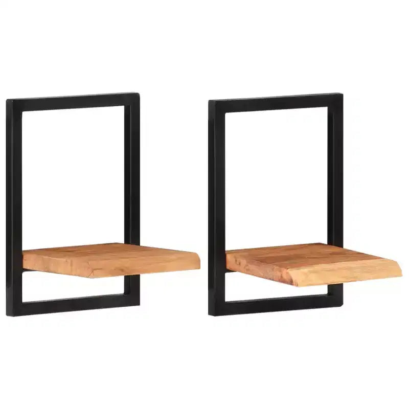 Set di 2 mensole da parete Legno naturale e nero Legno massello di acacia, Acciaio