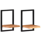 Set di 2 mensole da parete Legno naturale e nero Legno massello di acacia, Acciaio