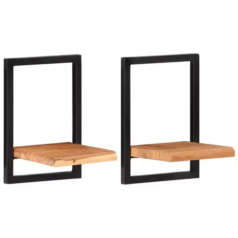 Set di 2 mensole da parete Legno naturale e nero Legno massello di acacia, Acciaio