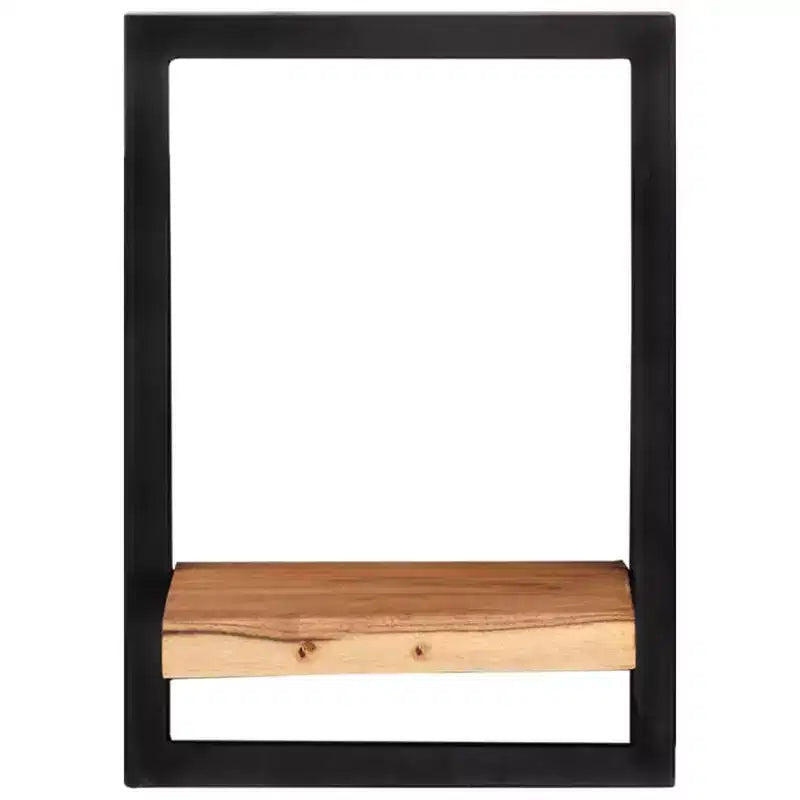 Set di 2 mensole da parete Legno naturale e nero Legno massello di acacia, Acciaio