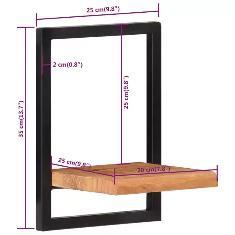 Set di 2 mensole da parete Legno naturale e nero Legno massello di acacia, Acciaio