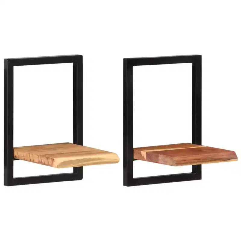 Set di 2 mensole da parete Legno naturale e nero Legno massello di acacia, Acciaio