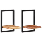 Set di 2 mensole da parete Legno naturale e nero Legno massello di acacia, Acciaio
