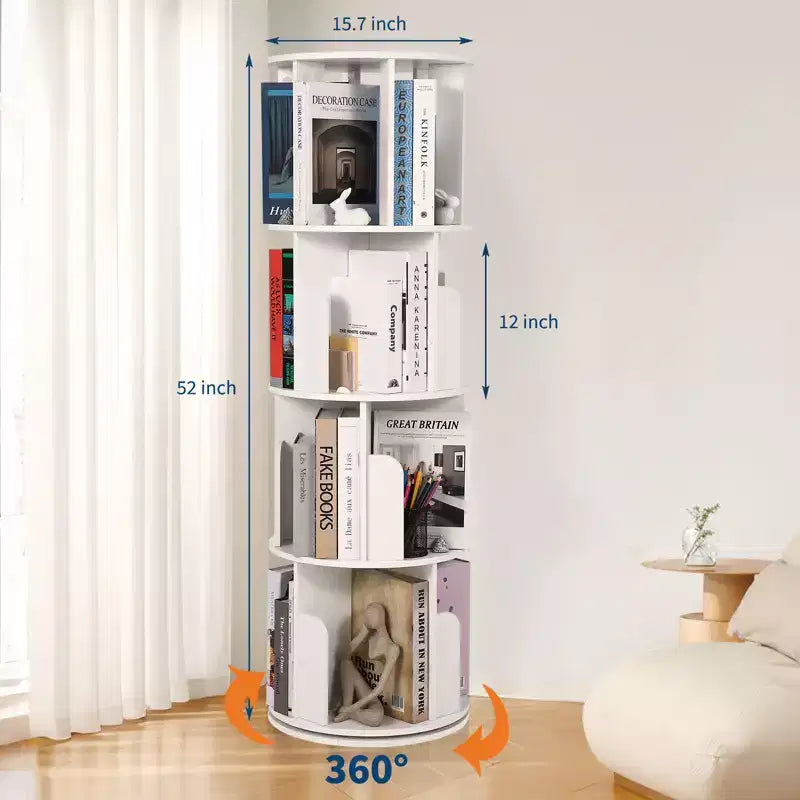 Libreria girevole a 360° a 4 ripiani - Scaffale in legno da terra, Organizer angolare stretto per soggiorno, studio, camera da letto