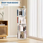 Libreria girevole a 360° a 4 ripiani - Scaffale in legno da terra, Organizer angolare stretto per soggiorno, studio, camera da letto