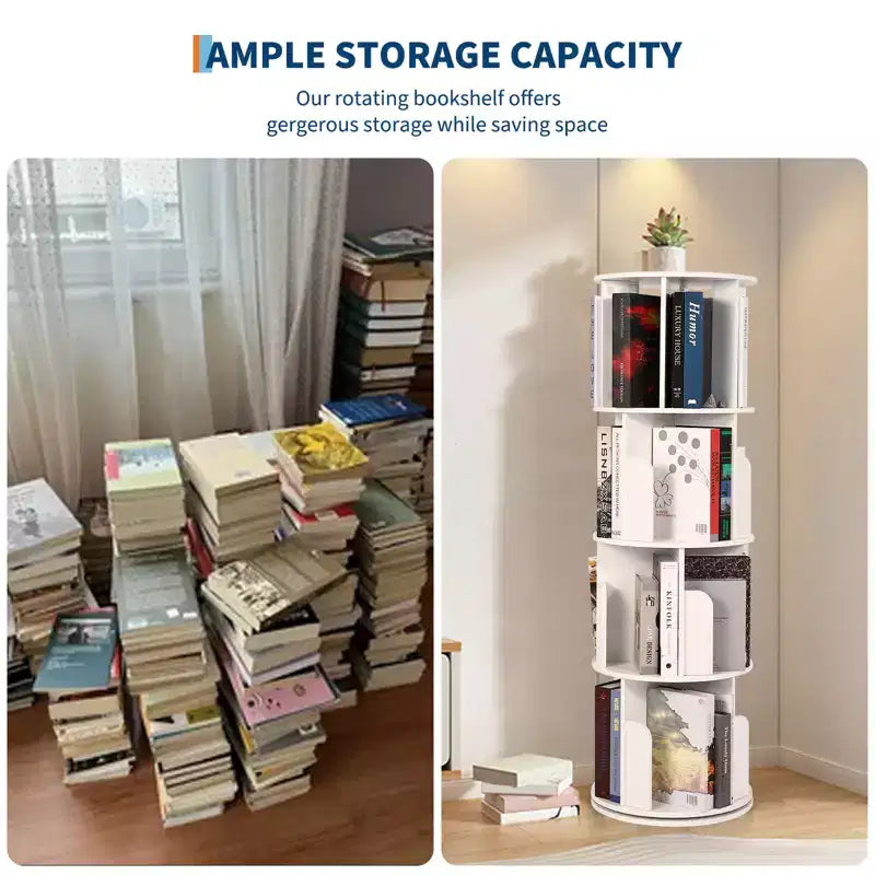 Libreria girevole a 360° a 4 ripiani - Scaffale in legno da terra, Organizer angolare stretto per soggiorno, studio, camera da letto