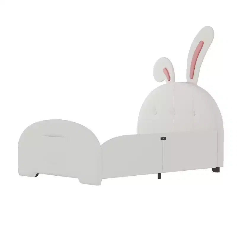 Letto Imbottito Singolo, Struttura Letto Principessa a Forma di Coniglio per Bambini e Bambine, Letto a Piattaforma Singolo con Testiera e Pediera per Bambini