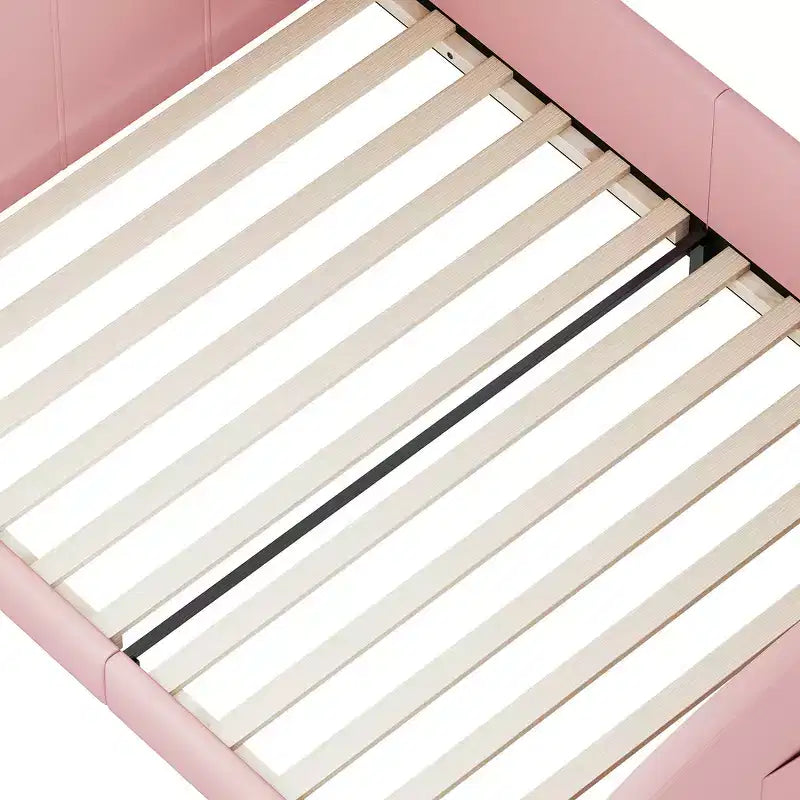 Letto Imbottito Singolo, Struttura Letto Principessa a Forma di Coniglio per Bambini e Bambine, Letto a Piattaforma Singolo con Testiera e Pediera per Bambini