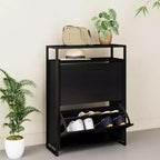 eHemco Scarpiere a 2 Ante con Ripiano, Organizzatore Moderno, Struttura in Metallo Nero, 2 Cassetti a Ribalta