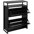 eHemco Scarpiere a 2 Ante con Ripiano, Organizzatore Moderno, Struttura in Metallo Nero, 2 Cassetti a Ribalta