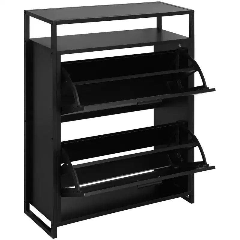 eHemco Scarpiere a 2 Ante con Ripiano, Organizzatore Moderno, Struttura in Metallo Nero, 2 Cassetti a Ribalta