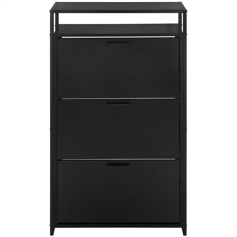 Scarpiera a 3 ante eHemco con ripiano, organizer moderno, struttura in metallo nero, 3 cassetti a ribalta
