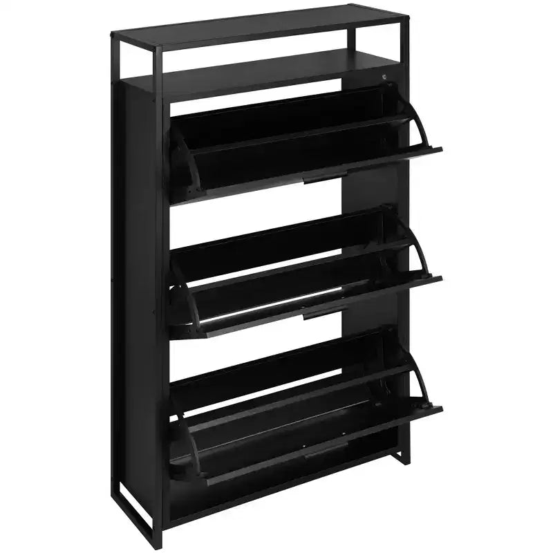 Scarpiera a 3 ante eHemco con ripiano, organizer moderno, struttura in metallo nero, 3 cassetti a ribalta
