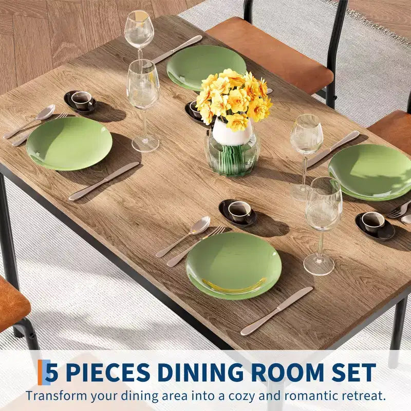 Set da Tavolo da Pranzo Industriale per 4, Set da Tavolo da Cucina in Legno, Set di Mobili per Angolo Colazione Stile Fattoria, per Sala da Pranzo, Appartamento, Monolocale
