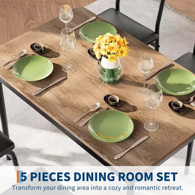 Set da Tavolo da Pranzo Industriale per 4, Set da Tavolo da Cucina in Legno, Set di Mobili per Angolo Colazione Stile Fattoria, per Sala da Pranzo, Appartamento, Monolocale
