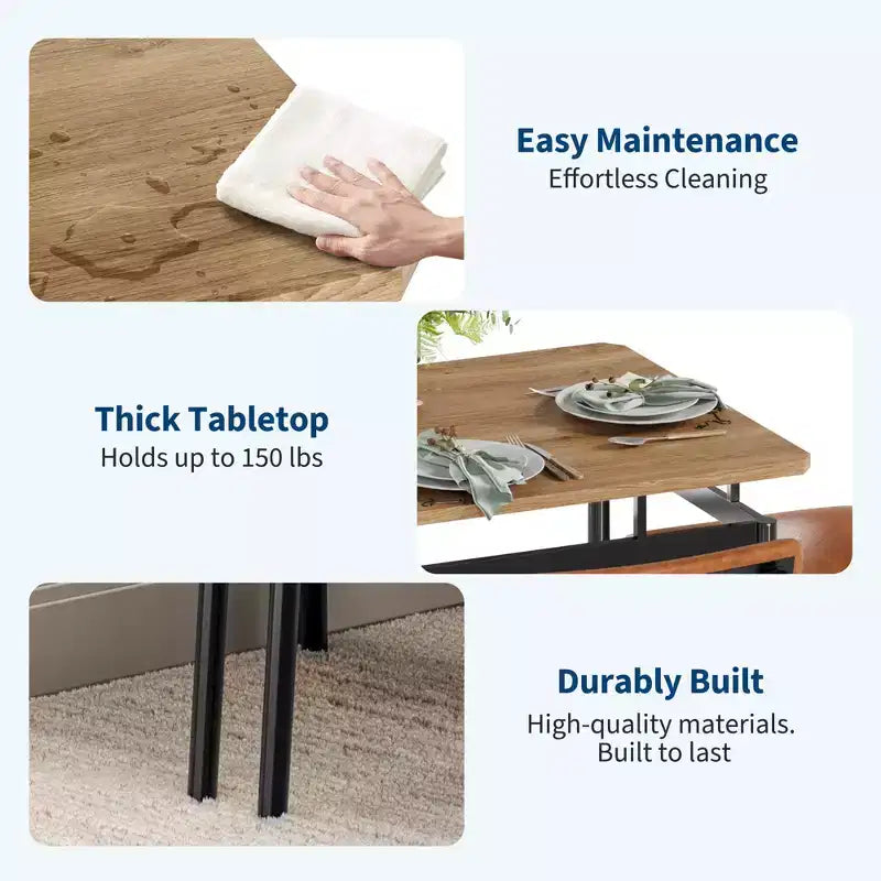 Set da Tavolo da Pranzo Industriale per 4, Set da Tavolo da Cucina in Legno, Set di Mobili per Angolo Colazione Stile Fattoria, per Sala da Pranzo, Appartamento, Monolocale