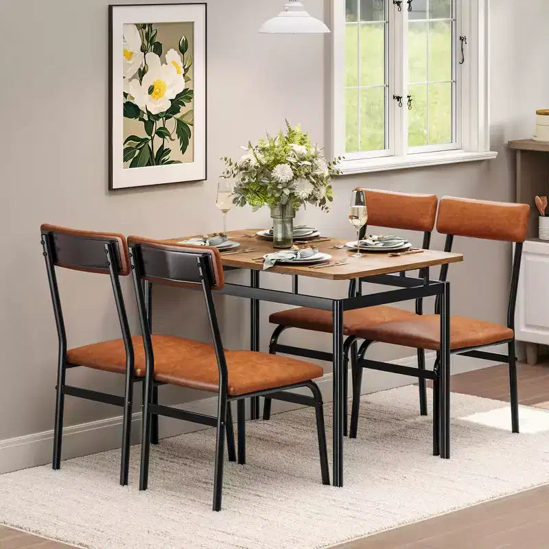 Set da Tavolo da Pranzo Industriale per 4, Set da Tavolo da Cucina in Legno, Set di Mobili per Angolo Colazione Stile Fattoria, per Sala da Pranzo, Appartamento, Monolocale