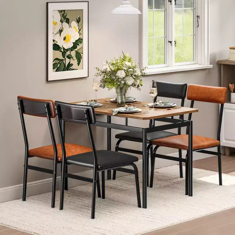 Set da Tavolo da Pranzo Industriale per 4, Set da Tavolo da Cucina in Legno, Set di Mobili per Angolo Colazione Stile Fattoria, per Sala da Pranzo, Appartamento, Monolocale