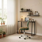 Set scrivania pieghevole 3 pezzi FurnitureR con sedia girevole regolabile e 2 mensole da parete galleggianti, combinazione salvaspazio per studio e postazione di lavoro, design moderno