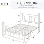 Elegante Struttura Letto Matrimoniale in Metallo da 14 Pollici con Testiera e Pediera Vintage, Nessun Box Spring, Contenitore Sottoletto, Silenzioso e Facile da Montare