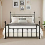 Elegante Struttura Letto Matrimoniale in Metallo da 14 Pollici con Testiera e Pediera Vintage, Nessun Box Spring, Contenitore Sottoletto, Silenzioso e Facile da Montare