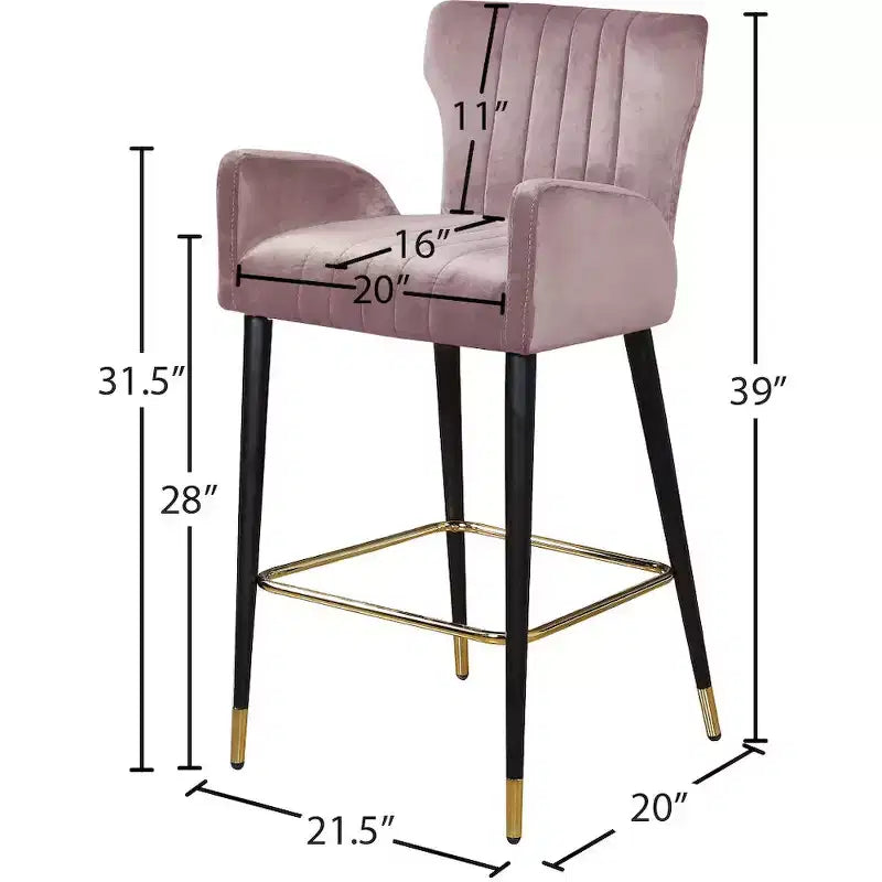Meridian Furniture, Sgabello Luxe in velluto rosa, Set da 2