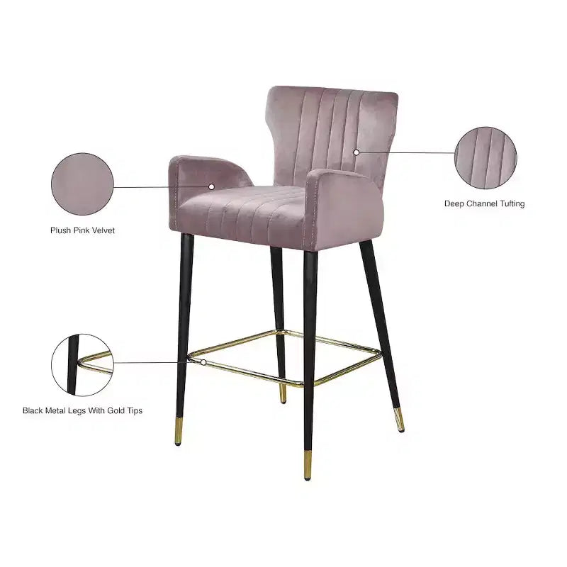 Meridian Furniture, Sgabello Luxe in velluto rosa, Set da 2