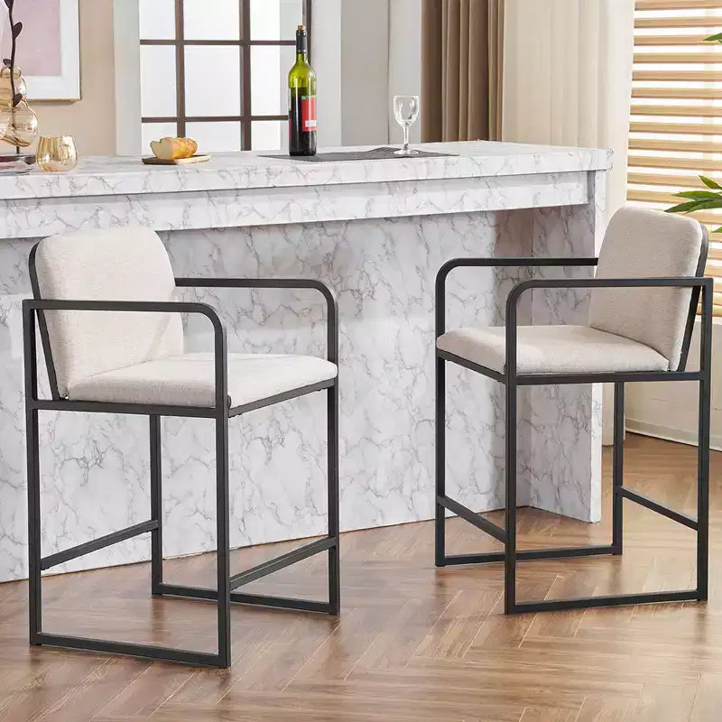 Okak 24Sgabelli da bar moderni imbottiti altezza bancone set da 2, sgabelli da bancone minimalisti con braccioli, struttura in metallo e sedile imbottito per cucina
