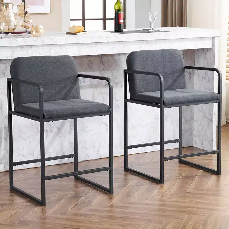 Okak 24Sgabelli da bar moderni imbottiti altezza bancone set da 2, sgabelli da bancone minimalisti con braccioli, struttura in metallo e sedile imbottito per cucina