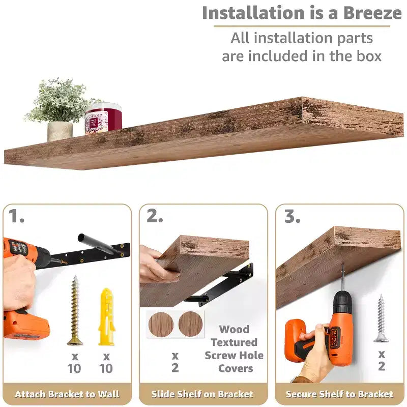 Sorbus Confezione da 3 Mensole Fluttuanti a Parete da 122 cm - per Camera da Letto, Cucina, Soggiorno, Bagno, Decorazione Rustica