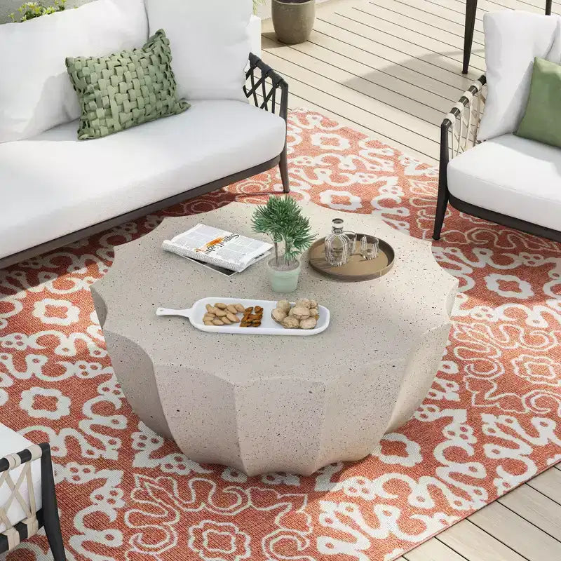 Tavolino da caffè rotondo da esterno da 35 pollici, design moderno ed elegante, impermeabile e senza necessità di montaggio, tavolo da caffè per patio e giardino