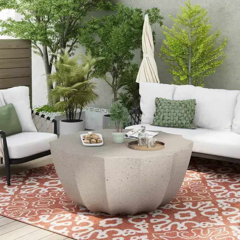 Tavolino da caffè rotondo da esterno da 35 pollici, design moderno ed elegante, impermeabile e senza necessità di montaggio, tavolo da caffè per patio e giardino